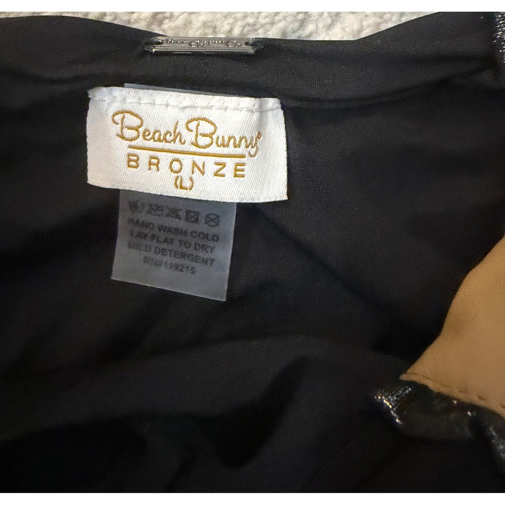 Beach Bunny Smoke & Mirrors Bikini Set Black Tan Metallic Silver Trim Large NWT - Picture 3 of 5